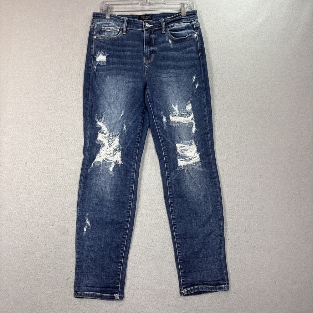 Judy Blue Los Angeles Boyfriend Fit Medium Wash Distressed Jeans Women's Size 9